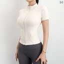 ポロシャツ レディース 半袖 夏の 新 スリム Tシャツ レディース 屋外 スリム 半袖 スタンドカラー ジッパー カーディガンジャケット スポーツ ヨガ 服 トップ