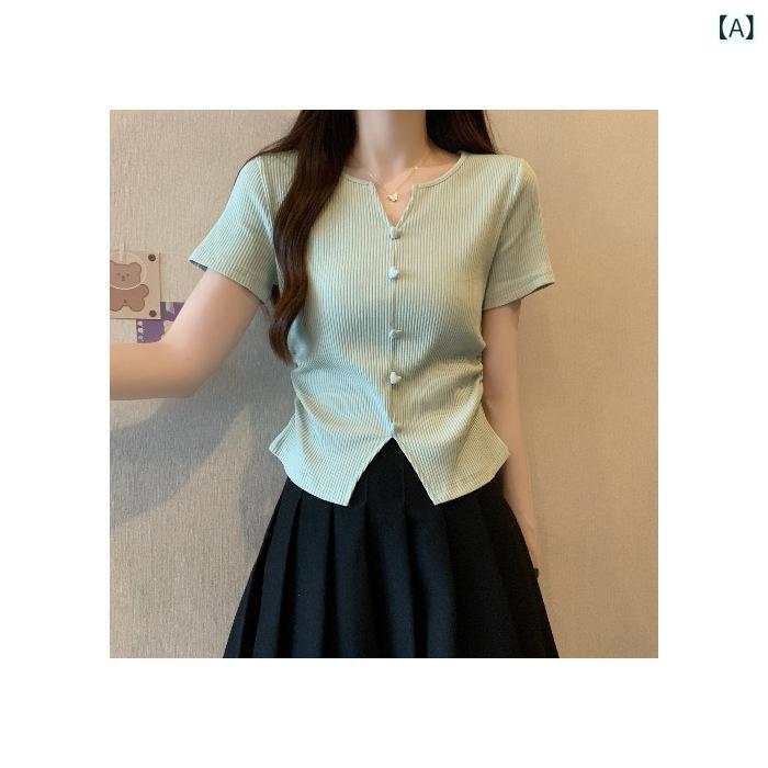 レディース チュニック シャツ 半袖 レディース チュニック シャツ 半袖 ミント グリーン Vネック 半袖 Tシャツ レディース 夏の ウエスト シャツ ドーパミン ウエスト スリム 右 肩 トップ