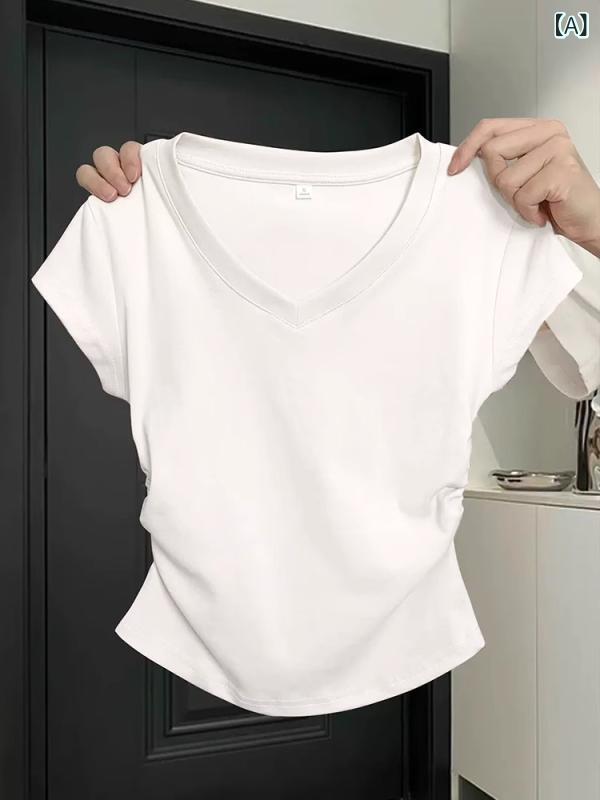 レディース チュニック シャツ 半袖 レディース チュニック シャツ 半袖 92 コットンブルー 右 肩 半袖 Tシャツ レディース 夏 スリムフィット ウエスタンスタイル プリーツ ウエスト ショート Tシャツ トップx2