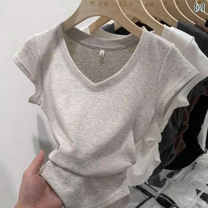 レディース チュニック シャツ 半袖 レディース チュニック シャツ 半袖 Pure Lust Hot Girl Vネック 半袖 Tシャツ レディース 夏の ウエスト プリーツ 不規則な スリム ショートな 魅惑的 トップ