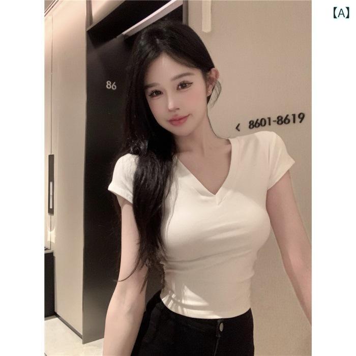 レディース チュニック シャツ 半袖 レディース チュニック シャツ 半袖 Vネック 無地 右 肩 Tシャツ レディース 夏 カーブ ヘム ホット ガール ウエスト プリーツ ファッション 半袖