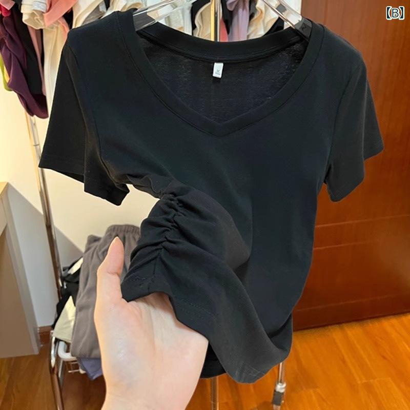 レディース チュニック シャツ 半袖 レディース チュニック シャツ 半袖 夏の ホット ガール 不規則な Vネック 右 肩 ディザイア 半袖 Tシャツ レディース ウエスト スリム ショート トップ