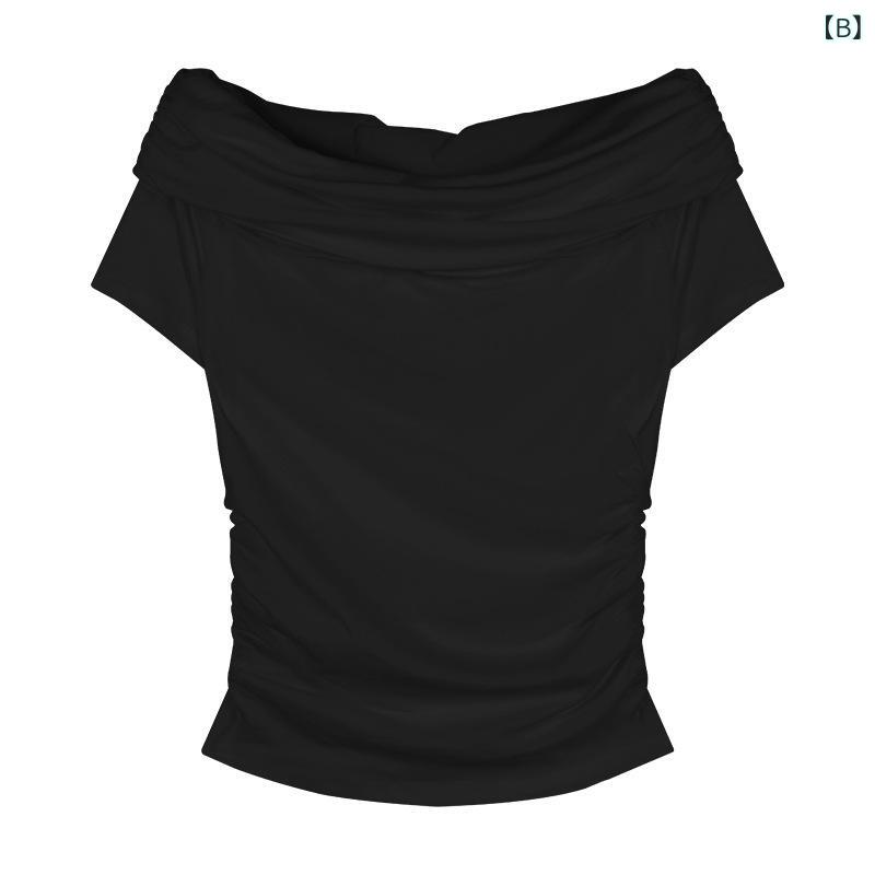 レディース チュニック シャツ 半袖 レディース チュニック シャツ 半袖 ワンショルダー 半袖 Tシャツ レディース 2025 夏の 魅惑的 ホット ガール スリム ウエスト ショート オフショルダー 学生 トップ