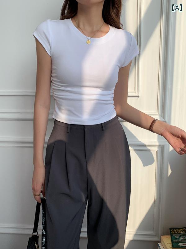 レディース チュニック シャツ 半袖 レディース チュニック シャツ 半袖 ソリッドカラーラウンドネック..