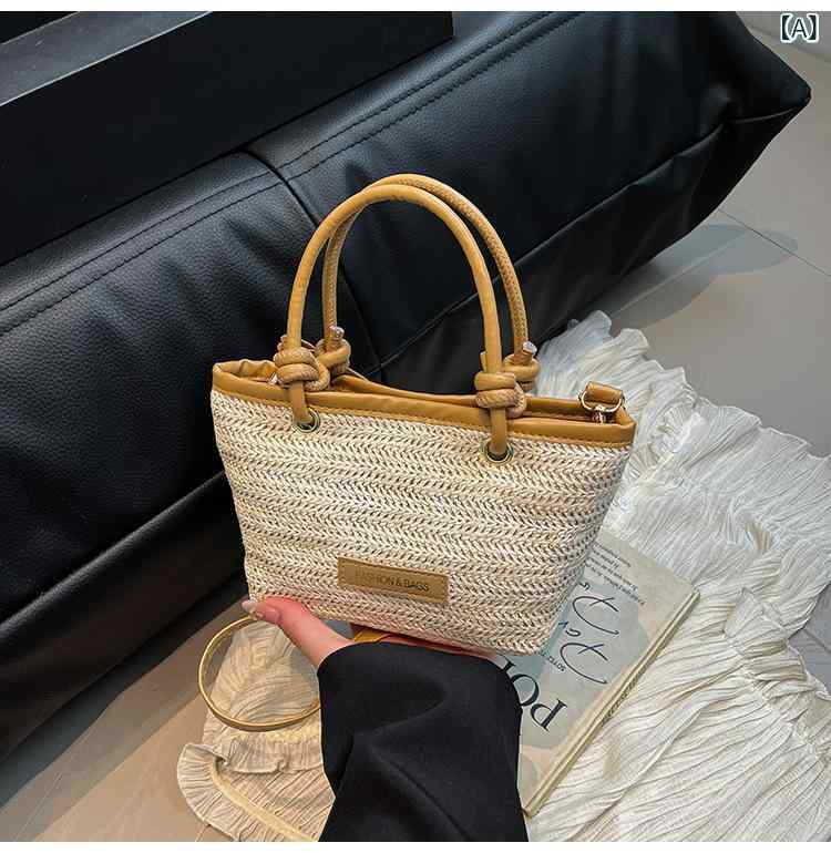 レディース カゴバッグ 海辺の 休暇 わら バッグ レディース 2025 夏の ロープ 織り 野菜 バスケット ポータブルトートバッグ クロス ボディバッグx2