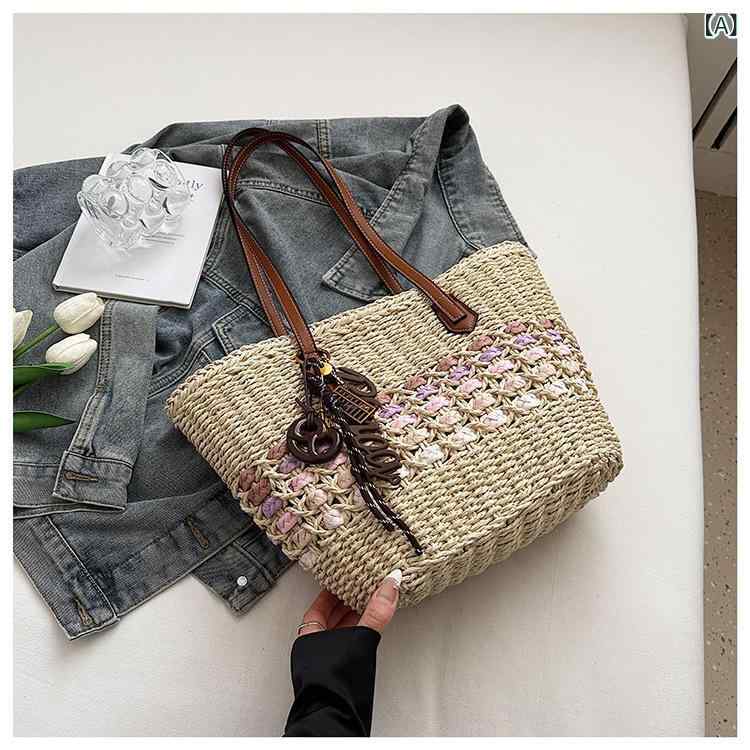 レディース カゴバッグ 大容量 レトロ フェイク 草 織 バッグ レディース 2025 休暇 ビーチ バッグ 野..