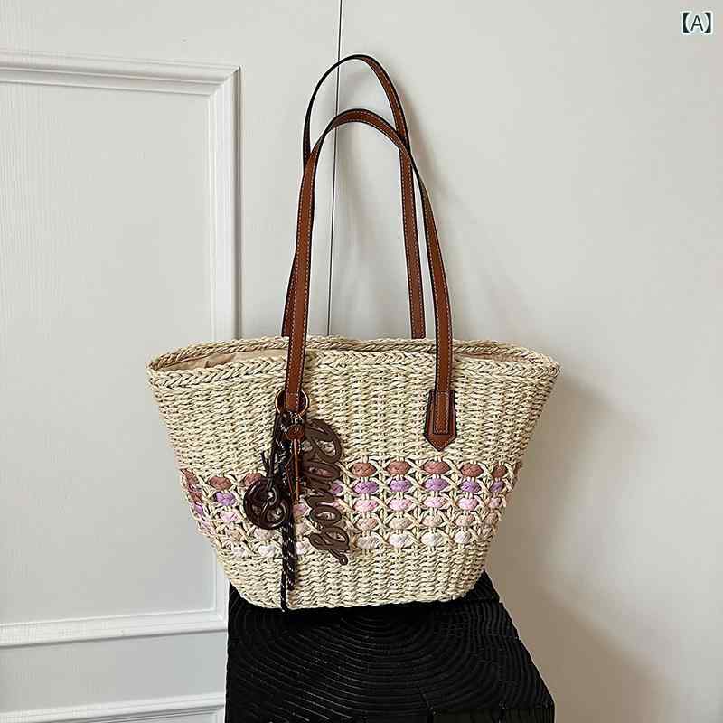レディース カゴバッグ ショルダーバッグの大容量 編み 草 バッグの レディースファッションは 海辺の ..