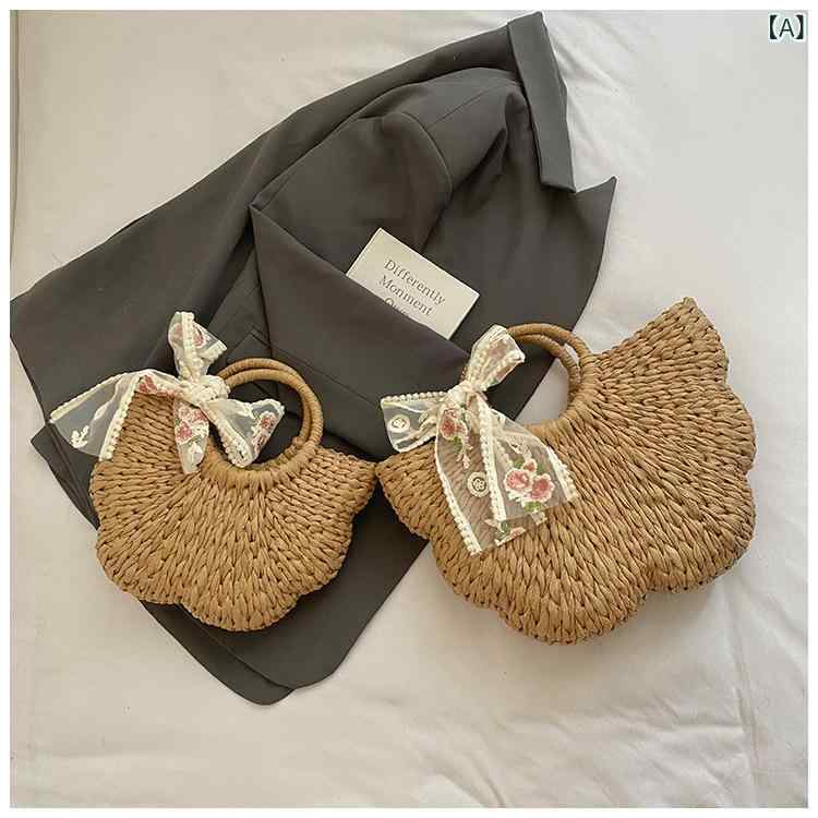 レディース カゴバッグ 草 編みの カバンの 新型 ファッション的な 海辺の 休暇の 女性 カバンの 肩を 斜めに またがって レディース 百合の 手提げ かごの カバンを 買います。