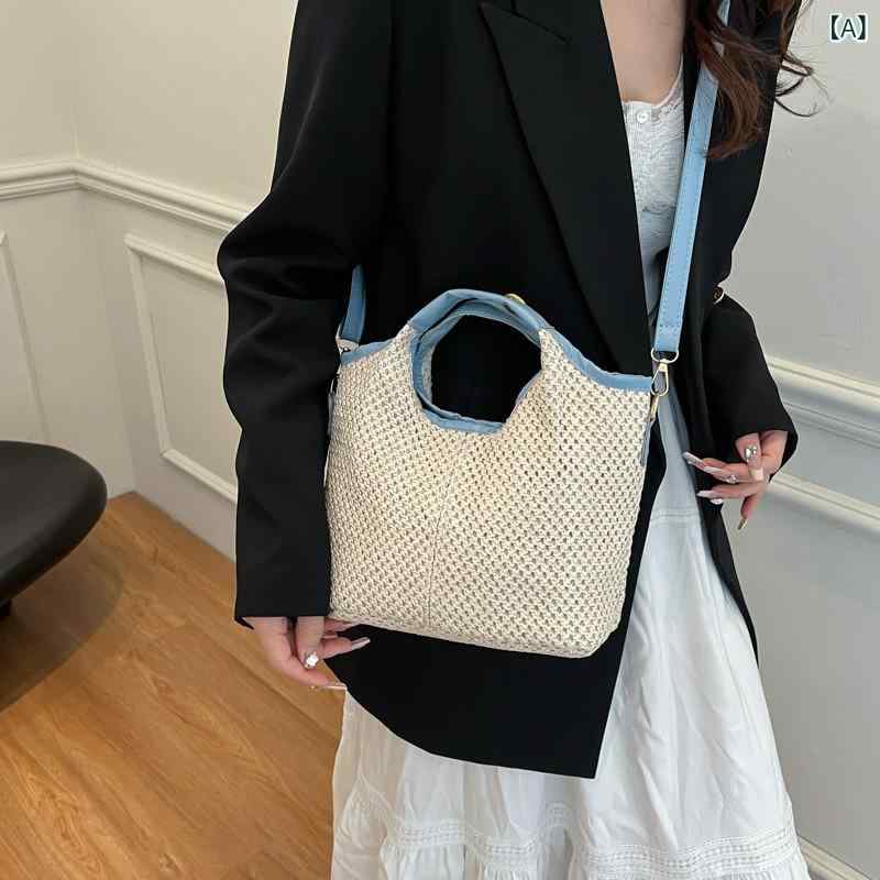 レディース カゴバッグ 夏 織り レディースバッグ 2025な ファッション大容量 トートバッグ シンプル ワンショルダー 麦わら バッグx2