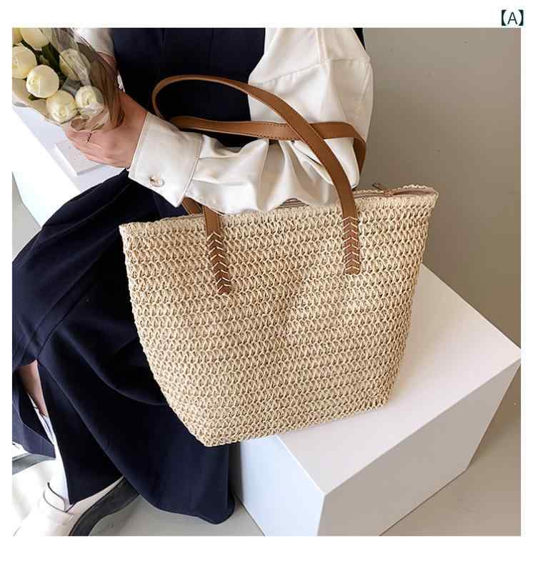 レディース カゴバッグ クロスボーダー 爆 金 専門代 発 TEMU 希 音 バッグ シングル 肩大容量 草 編み バッグ 女性 手提げ 草 バッグ 編みx2