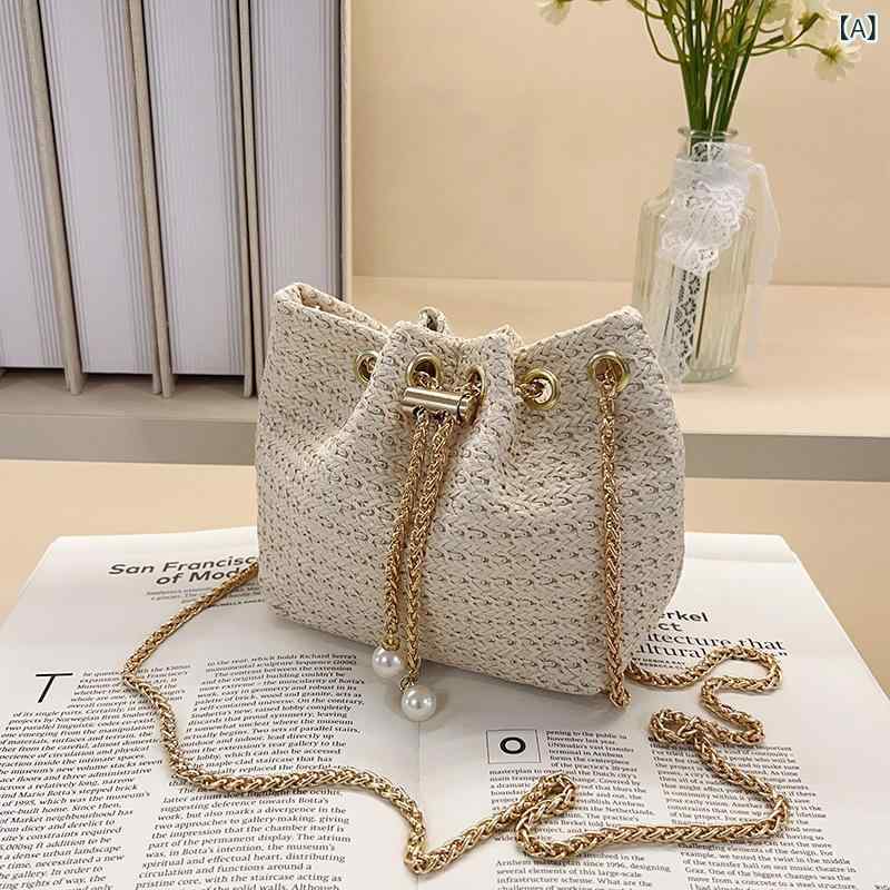 レディース カゴバッグ クロスボーダー ストロー バッグ 2025 夏の ビーチ バッグ チェーン バッグ ワ..