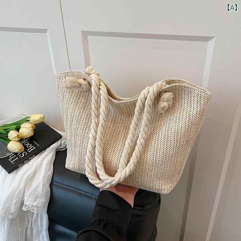 レディース カゴバッグ 2025 新型 ファッション 草 編み バッグ大容量 シングルショルダーバッグ 小 清新 脇下 編み ハンドバッグ 女性