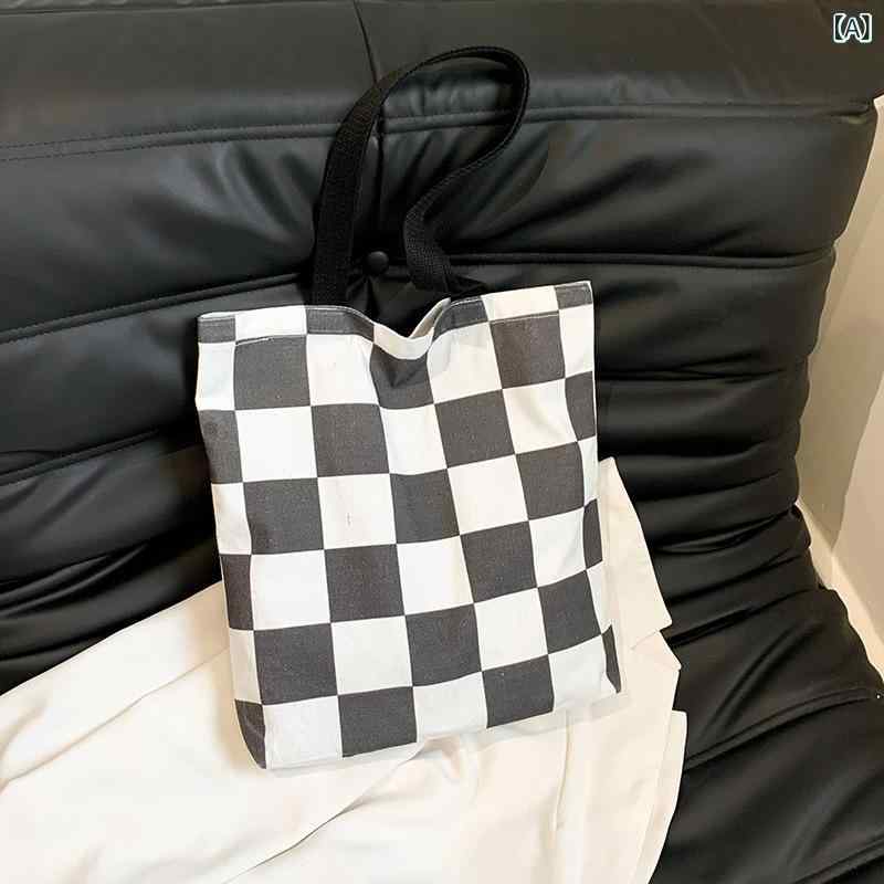レディース カゴバッグ 千鳥格子 キャンバスショルダーバッグ で シンプル イン 旅行 バッグ 文学的で な 女性用 ハンドバッグ