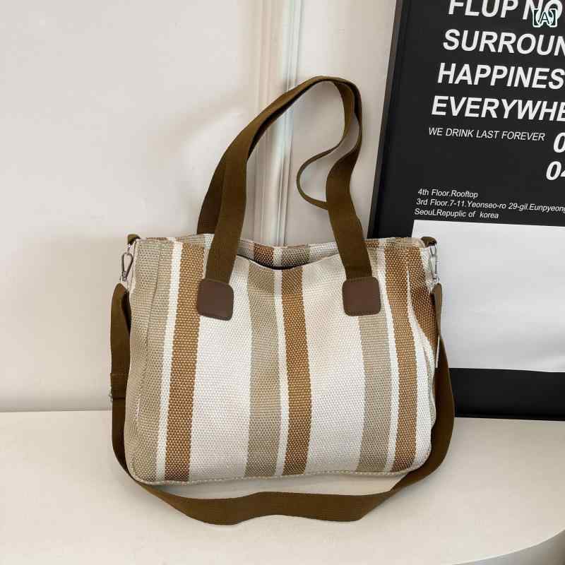 レディース カゴバッグ 韓国 ファッション大容量 バッグ レディース 2025 衝突 色 ストライプ キャンバスショルダーバッグ 通勤 カジュアル トートバッグ