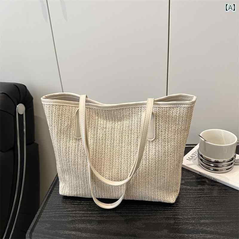 レディース カゴバッグ 夏の大容量 草 編み バッグ 2025 新型 韓国 シンプル ショルダーバッグ ファッション