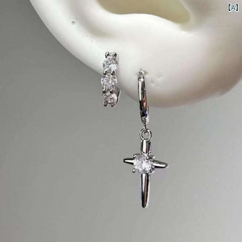 フープ ピアス シンプル ピンクの クロス ペンダント イヤリング ハイエンドの 学生 パーティー 甘くて クールな の イヤリングx5