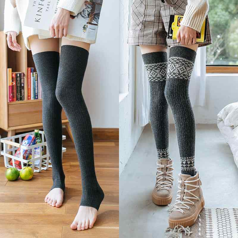 レッグウォーマー 秋冬 ハイソックス 裏起毛 厚手 暖かい カバー ウール ストッキング おしゃれ かわいい ファッション 保護 女性用 靴下 ブラック ベージュ グレー