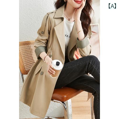 チュニック レディース おしゃれ ファッション トレンチ ウエスト ジャケット コート ミドル丈 韓国 カーキ