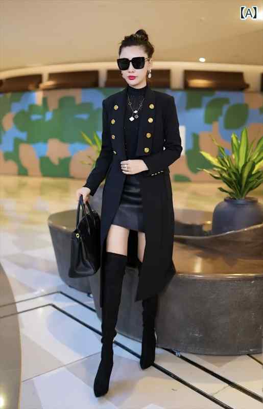 チュニック レディース おしゃれ ファッション ウエスト ジャケット コート ボタン付き ダブルブレスト 秋 スリム メッシュ ブラック