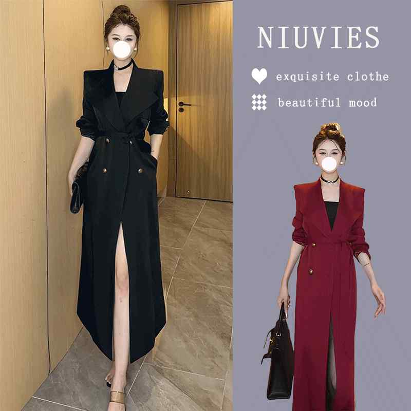 チュニック レディース トップス おしゃれ ファッション トレンチ ウエスト ジャケット コート ミドル丈 秋冬 スリム 西洋 高級感 ブラック