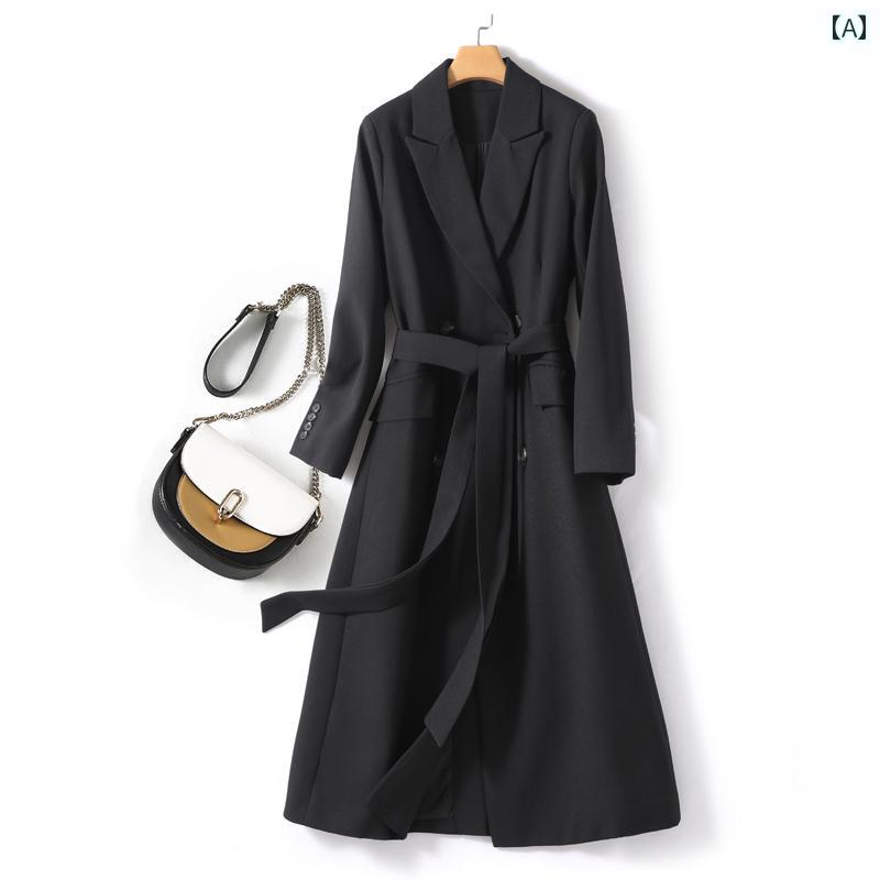 チュニック レディース おしゃれ ファッション ロング ウエスト ジャケット コート 春秋 スリム 韓国 ブラック カーキ