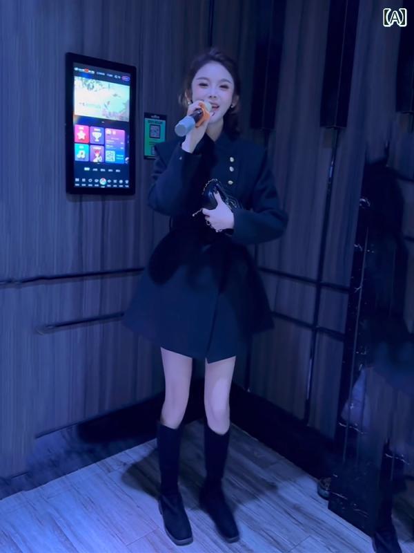 チュニック レディース おしゃれ ファッション ウエスト ジャケット コート ミドル丈 冬 小柄向け 厚手 高級感 ブラック グレー