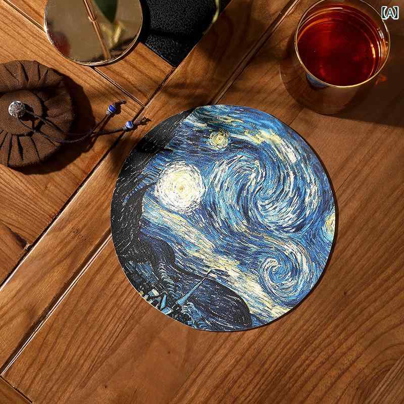 コースター ウォーターカップ デスクトップ レザー ホットミルク コーヒー スープ 紅茶 ワイン お湯 ひまわり 円形 断熱 耐油 洗える