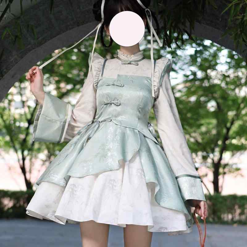 ワンピース 病みかわいい プリンセスドレス ロリータ服 リボン コスチューム コスプレ衣装 ロリータ　ドレス　コスプレ ロリータ ロリータスカート プリンセス スカート ふわふわ 漢服 チャイナ ドレス チャイナ風 グリーン