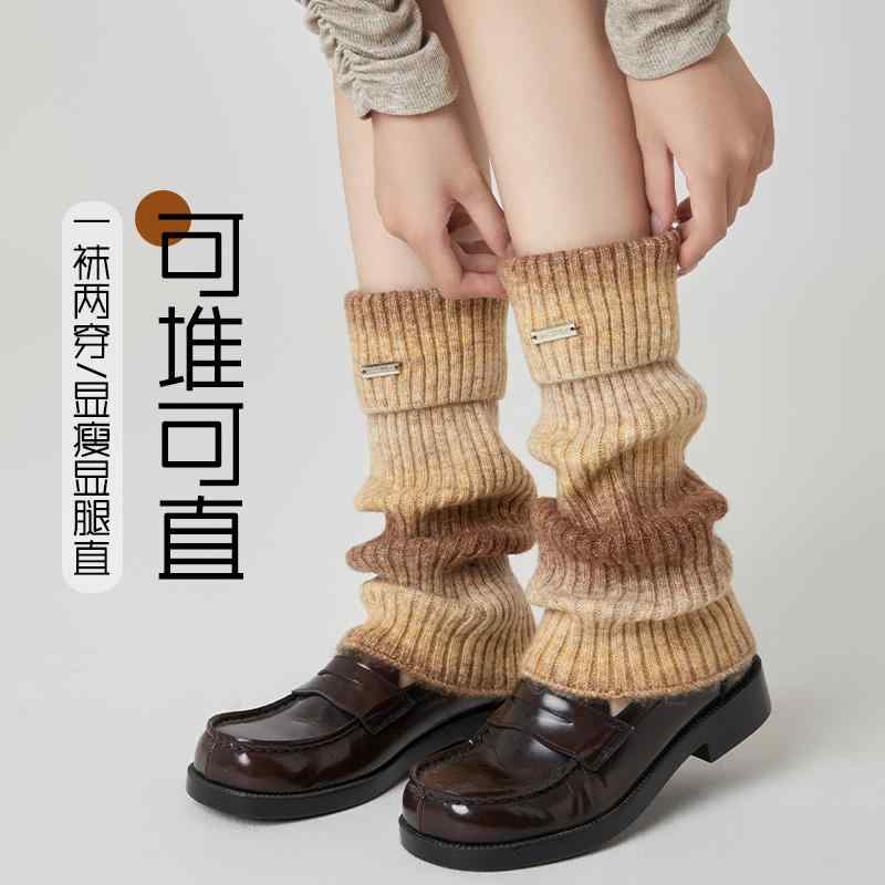 レッグウォーマー 秋冬 ハイソックス 裏起毛 厚手 暖かい カバー ウール ストッキング おしゃれ かわいい ファッション 保護 女性用 イエロー グレー パープル