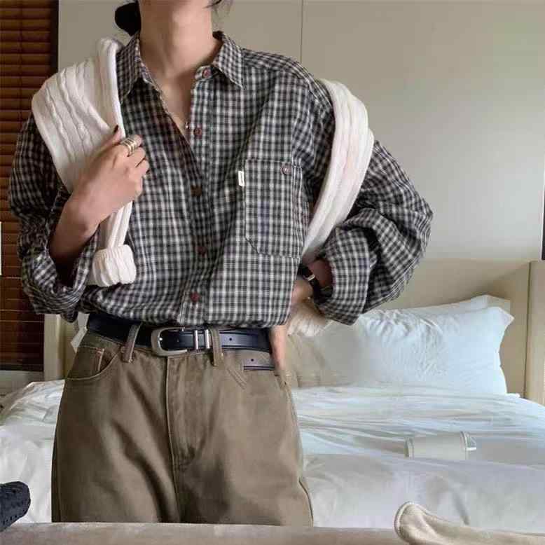 チェック ネル コットン 刺繡シャツ カジュアル ファッション 女性 レディース 春秋 長袖 半袖 韓国 signatu レトロ パッチ 柄