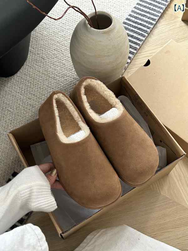 ルームスリッパ 暖かい 韓国 ブラウン カジュアル カウスエード ローヒール フラット ゴム ブラウン