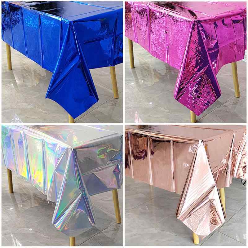 パーティー用 テーブルカバー クロス レーザー 光沢 ある アルミ フィルム 使い捨て 防水 カラフル ロング 装飾品