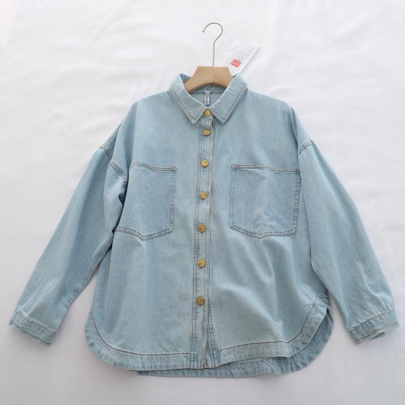デニムジャケット シャツ ワイドシルエット ワークウェア カジュアル トップス 春秋冬 長袖 大きい ポ..