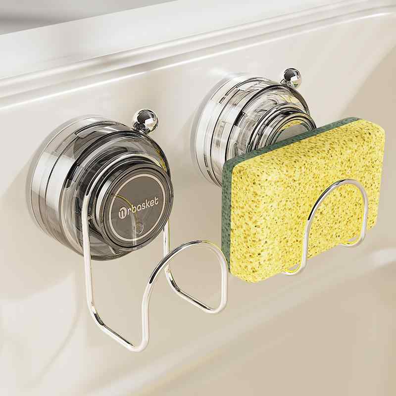 スポンジ ホルダー 台所 キッチン ラック 便利 シンク 排水 収納 アーティファクト 金たわし ブラシ 吸盤 パンチ 家庭 壁掛け ブラック イエロー
