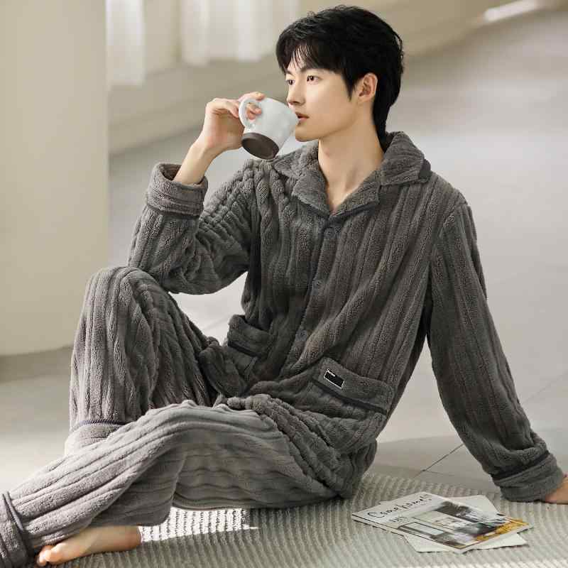 メンズ パジャマ カジュアル ファッション 安眠アーティファクト 秋冬 厚手 コーラルベルベット フランネル ホームウェア
