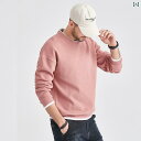 メンズ スウェット トップス 春秋 カジュアル ファッション ラウンドネック 裏起毛 厚手 ピンク アプリコット ダークグレー