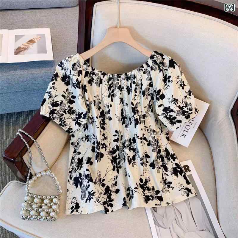 ティアード チュニック ブラウス ぽわん袖 レディース 大きいサイズ 風 年齢 軽減 スリム 女性 2025夏 太った お腹 カバー お腹 カバー 花柄 パフ 半袖 シャツ