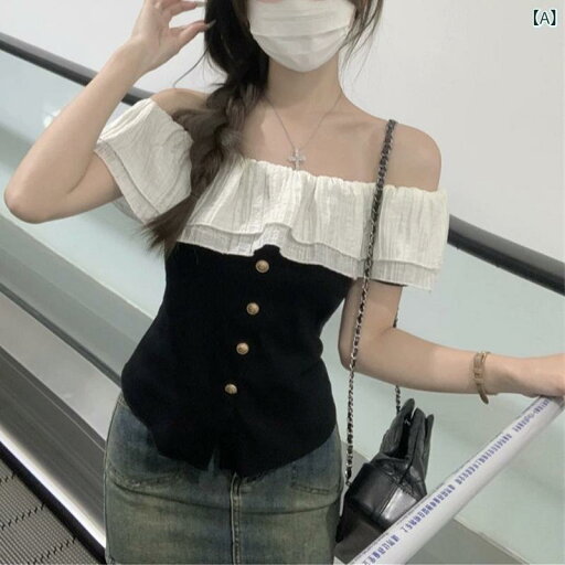ティアード チュニック ブラウス ぽわん袖 レディース 感が 小さい 人たちは 腰の 短い 上着の 夏の 新型の 婦人服の フランスの ハスの 葉の 辺の 1 字の 肩の 半袖の t シャツを 収めます。 ティアード チュニック ブラウス ぽわん袖 レディース 感が 小さい 人たちは 腰の 短い 上着の 夏の 新型の 婦人服の フランスの ハスの 葉の 辺の 1 字の 肩の 半袖の t シャツを 収めます。