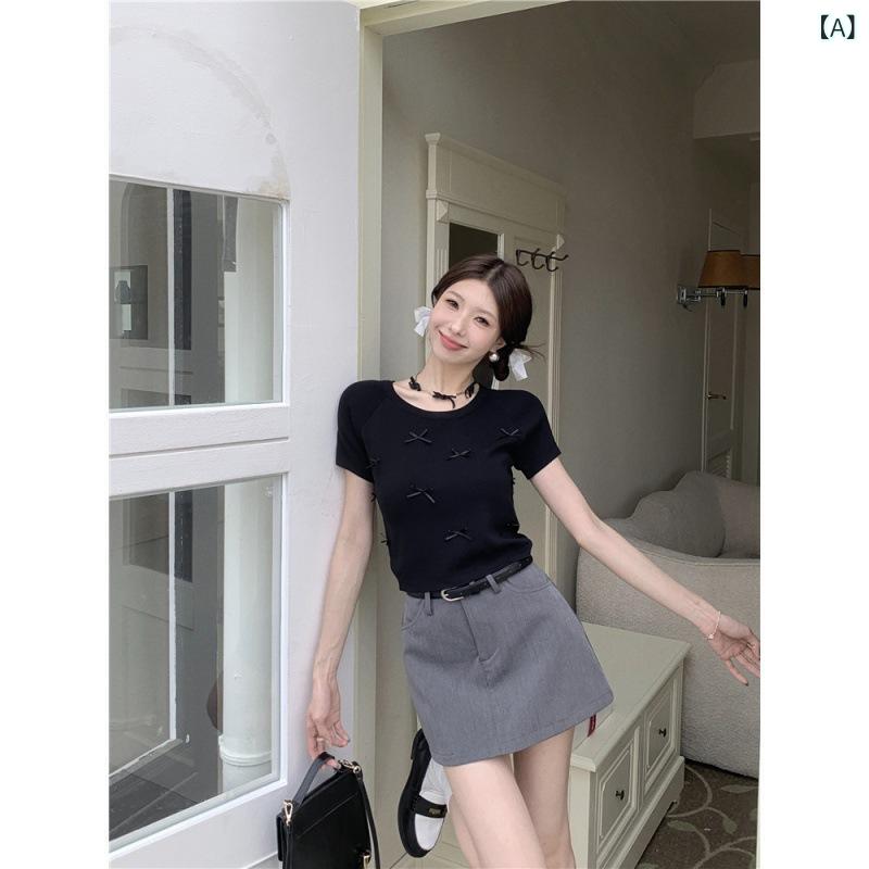 ティアード チュニック ブラウス ぽわん袖 レディース バレエ 風 ピンクの 蝶 結び 半袖 t シャツ レディース 夏の 感