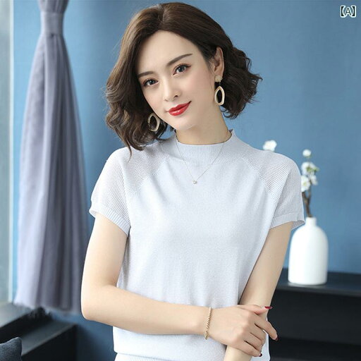 ティアード チュニック ブラウス ぽわん袖 レディース 氷 糸 上着 立 襟 t シャツ 女性 ニット 半袖 半高 襟 シャツ 薄 袖 夏x2 ティアード チュニック ブラウス ぽわん袖 レディース 氷 糸 上着 立 襟 t シャツ 女性 ニット 半袖 半高 襟 シャツ 薄 袖 夏x2