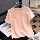 ティアード チュニック ブラウス ぽわん袖 レディース 感 レース 蝶 結び ビーズ 半袖 t シャツ 女性 2025夏 大衆 シック 上着