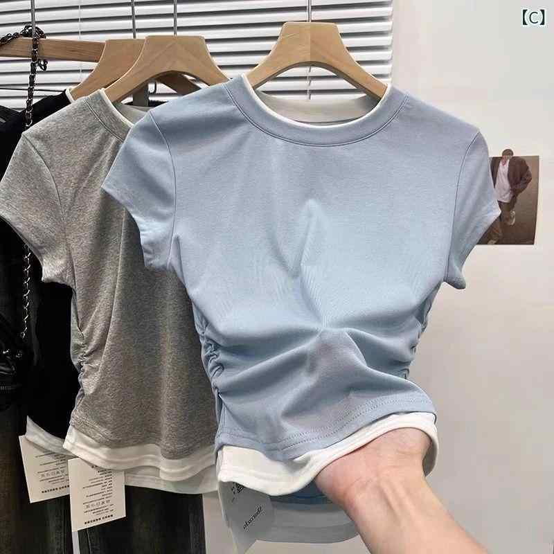 ファッション 服 オシャレ カワイイ シンプル 大カワイイ サイズ 婦服 シャツ 袖 スタッキング トップス Tシャツ 2025 夏のの レディース Tシャツ スリム お腹 カバー ラウンドネック ファッション 半袖 ドロップ シッピング