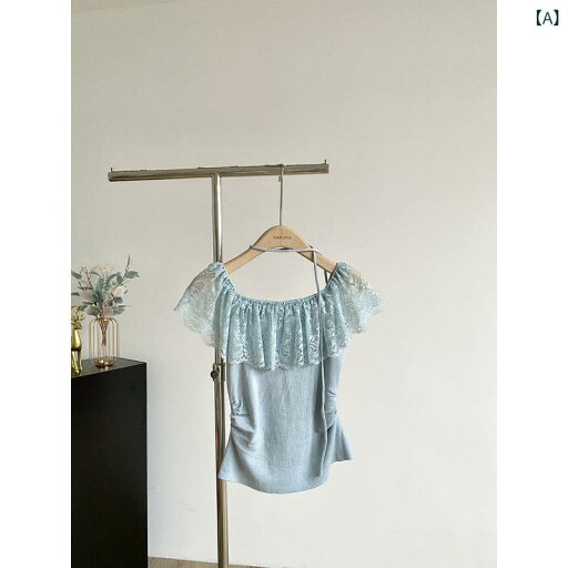 ティアード チュニック ブラウス ぽわん袖 レディース 韓国 ワンショルダー フリルレース 半袖 Tシャツ ステッチと 万能 ニット トップ ティアード チュニック ブラウス ぽわん袖 レディース 韓国 ワンショルダー フリルレース 半袖 Tシャツ ステッチと 万能 ニット トップ