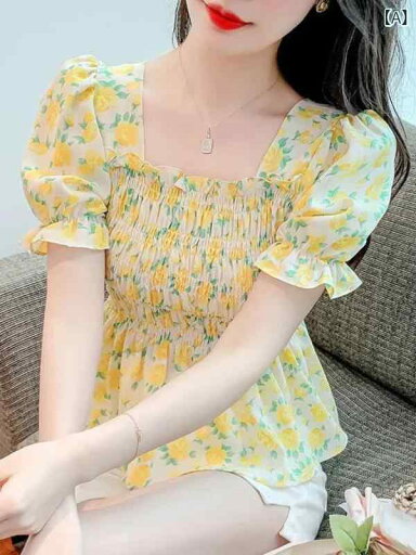 ティアード チュニック ブラウス ぽわん袖 レディース 半袖の シフォンの シャツ レディース 夏の 新型の 甘くて やせています。 ティアード チュニック ブラウス ぽわん袖 レディース 半袖の シフォンの シャツ レディース 夏の 新型の 甘くて やせています。