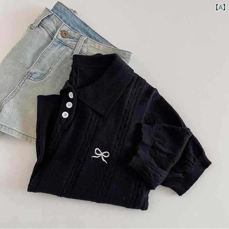 ティアード チュニック ブラウス ぽわん袖 レディース 夏の ソフト モチ 減 齢 新型 POLO 襟 学院 蝶 結び 刺繍の ユニークな ニット 半袖 上着の ショート タイプx2