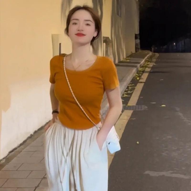 レディース Tシャツ カットソー トップス 半袖 夏 サマー ショート丈 クロップド丈 ハイウエスト スリ..