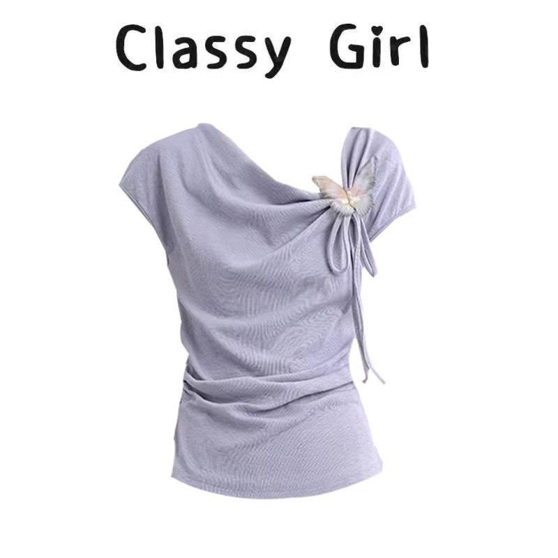 Tシャツ カットソー トップス レディース 半袖 ドレープネック カウルネック フレンチ 立体 リボン ア..