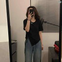 ティアード チュニック ブラウス ぽわん袖 レディース 短い t シャツ レディース 夏の 半袖 2024年の 新型の ひもの 感の 小さい 大衆の 不規則な 腰の 高さ 学生の 上着