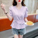 ティアード チュニック ブラウス ぽわん袖 レディース NUNBAI 夏の 新型 フランス 式 二 重の ハスの 葉の 縁の レースの バンドの ファッション的な 洋風の シャツ 仙の 上着