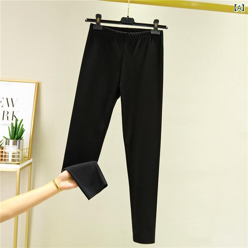 レディース パンツ カジュアル おしゃれ ファッション レギンス 秋冬 ハイウエスト タイト 厚手 暖かい 防寒アーティファクト ベルベット シームレス 黒 白 紫